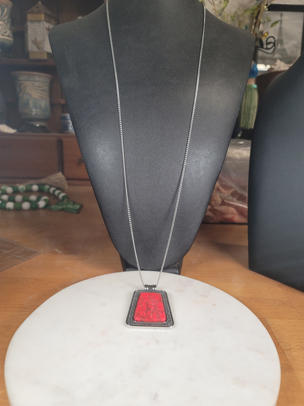 paparazzi Red Stone Pendant Necklace with Silver Chain